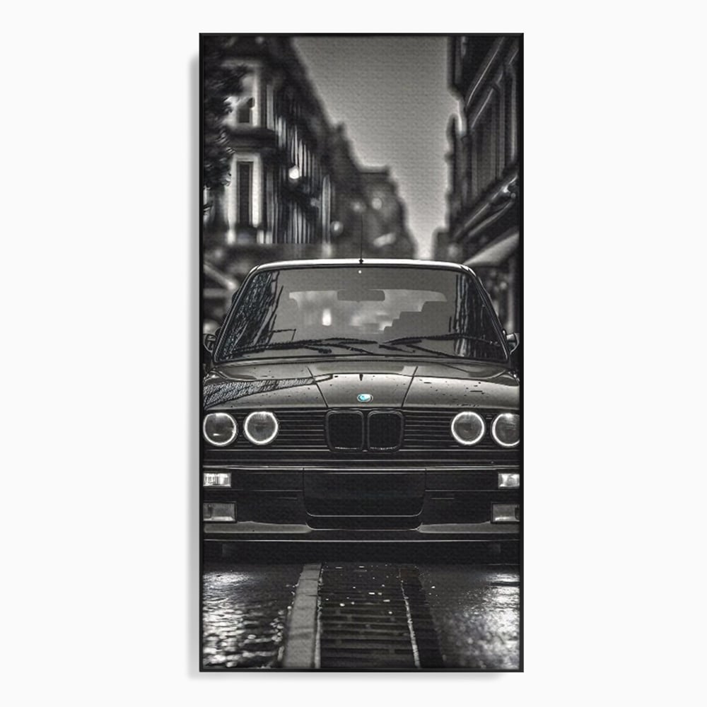 Tablou canvas cu tablou canvas cu masina bmw clasica, in rama de aluminiu negru